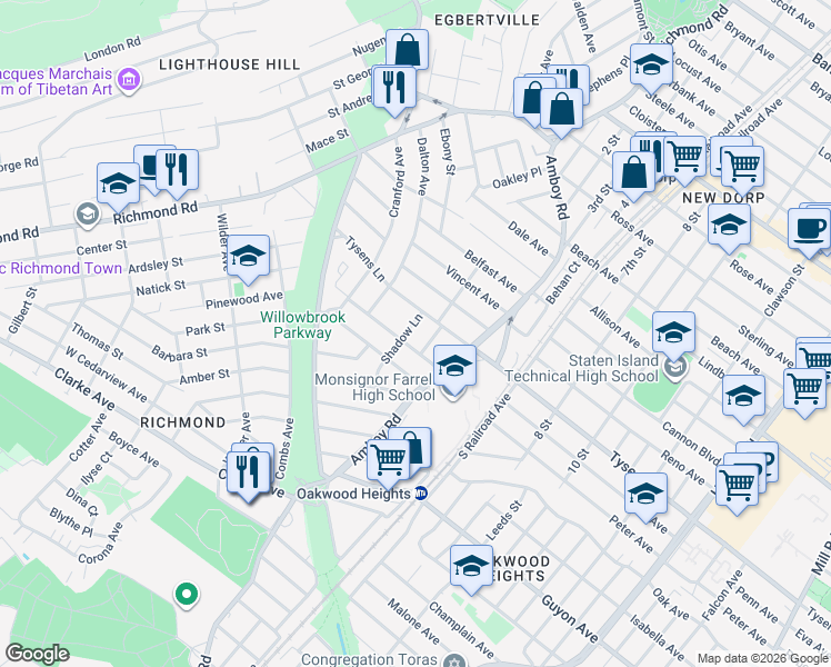 map of restaurants, bars, coffee shops, grocery stores, and more near 35 Park Street in Staten Island