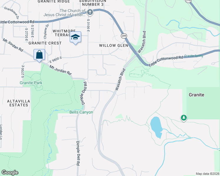 map of restaurants, bars, coffee shops, grocery stores, and more near 3232 Bell Canyon Road in Sandy