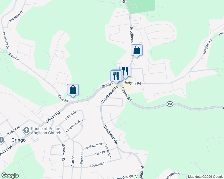 map of restaurants, bars, coffee shops, grocery stores, and more near 2031 Brodhead Road in Aliquippa