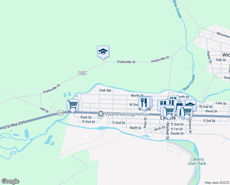 map of restaurants, bars, coffee shops, grocery stores, and more near 305 North Street in Lykens