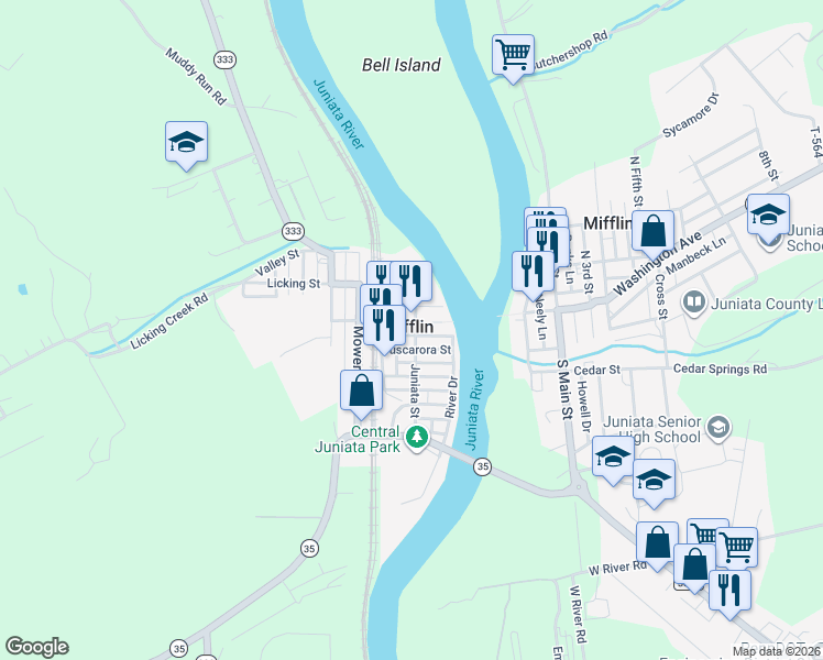 map of restaurants, bars, coffee shops, grocery stores, and more near 101 Main Street in Port Royal
