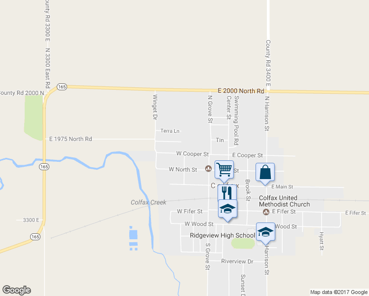 map of restaurants, bars, coffee shops, grocery stores, and more near 301 West Cooper Street in Colfax