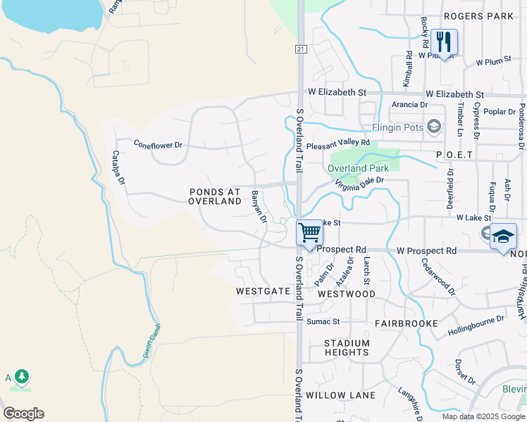 map of restaurants, bars, coffee shops, grocery stores, and more near 1503 Woodrose Court in Fort Collins