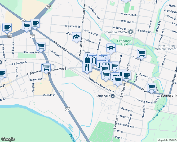 map of restaurants, bars, coffee shops, grocery stores, and more near 30 South Doughty Avenue in Somerville