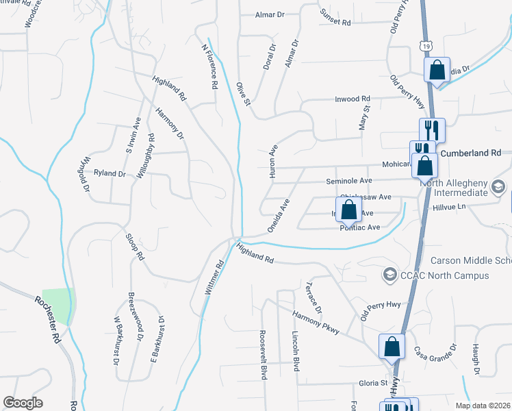 map of restaurants, bars, coffee shops, grocery stores, and more near 423 Iroquois Avenue in Pittsburgh
