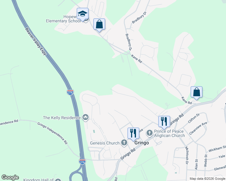 map of restaurants, bars, coffee shops, grocery stores, and more near 155 Buss Road in Aliquippa
