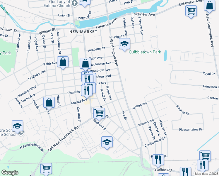 map of restaurants, bars, coffee shops, grocery stores, and more near 828 Maple Avenue in Piscataway