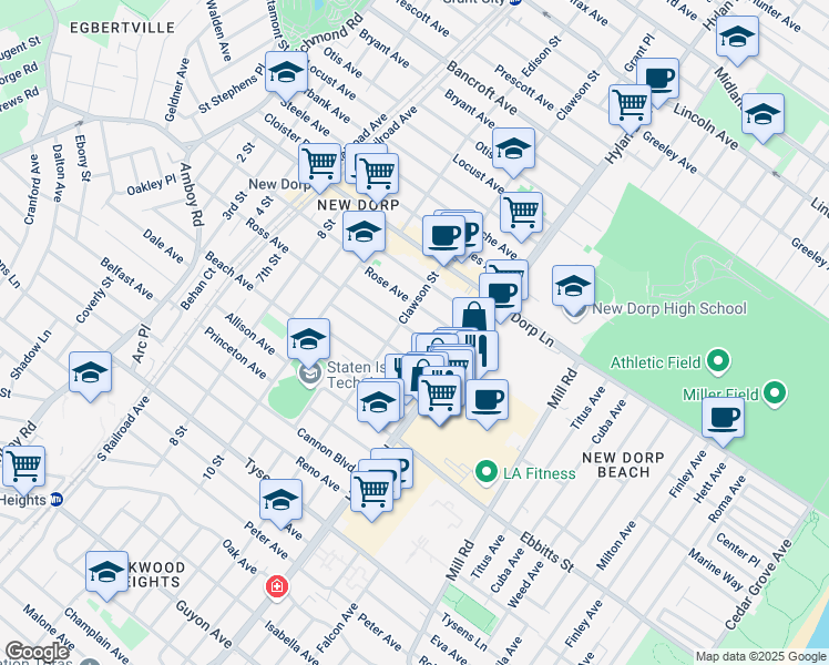 map of restaurants, bars, coffee shops, grocery stores, and more near 87 Sterling Avenue in Staten Island