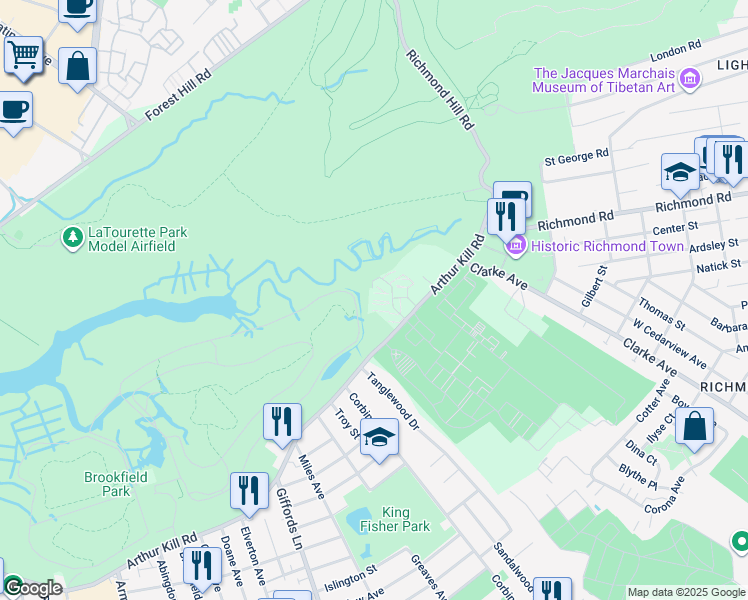 map of restaurants, bars, coffee shops, grocery stores, and more near 187E Arthur Kill Road in Staten Island