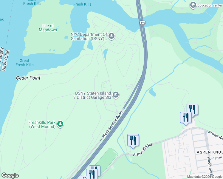 map of restaurants, bars, coffee shops, grocery stores, and more near Muldoon Avenue in Staten Island