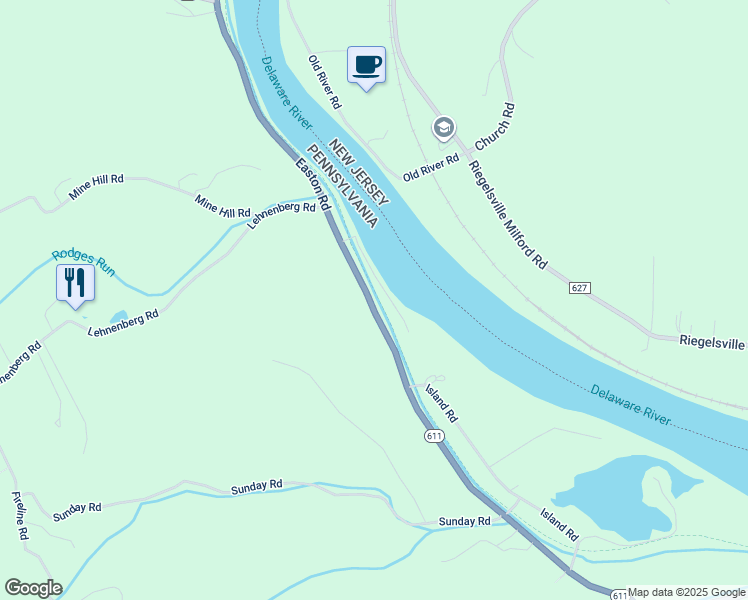 map of restaurants, bars, coffee shops, grocery stores, and more near 1890 Easton Road in Kintnersville