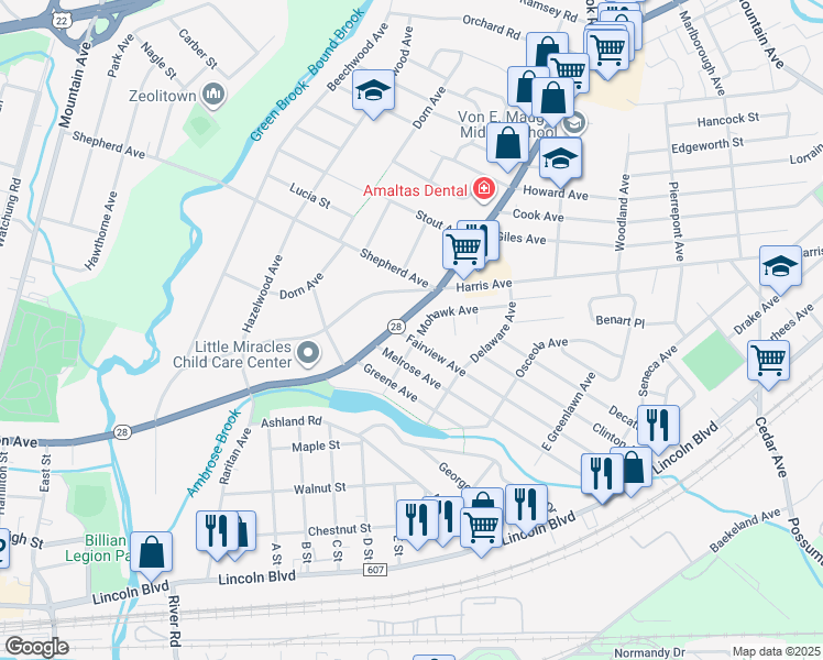 map of restaurants, bars, coffee shops, grocery stores, and more near 116 Melrose Avenue in Middlesex