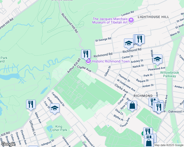 map of restaurants, bars, coffee shops, grocery stores, and more near 420 Clarke Avenue in Staten Island