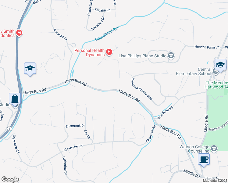 map of restaurants, bars, coffee shops, grocery stores, and more near 2960 Harts Run Road in Hampton Township