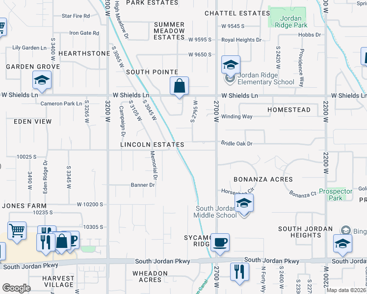 map of restaurants, bars, coffee shops, grocery stores, and more near 9956 South 2795 West in South Jordan