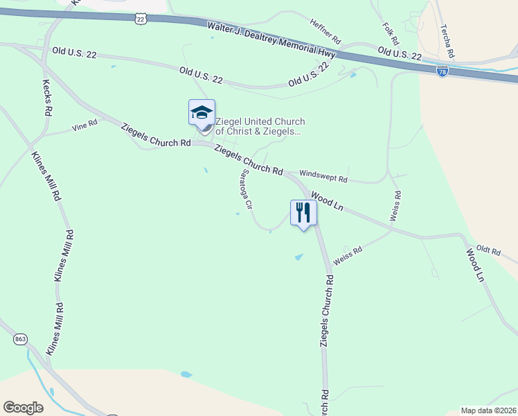 map of restaurants, bars, coffee shops, grocery stores, and more near 1485 Saratoga Circle in Breinigsville