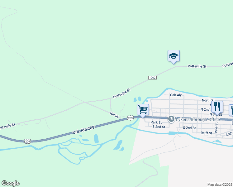map of restaurants, bars, coffee shops, grocery stores, and more near 1638 Pottsville Street in Lykens