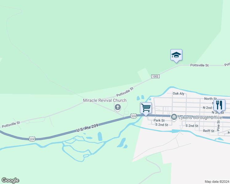 map of restaurants, bars, coffee shops, grocery stores, and more near 1638 Pottsville Street in Lykens