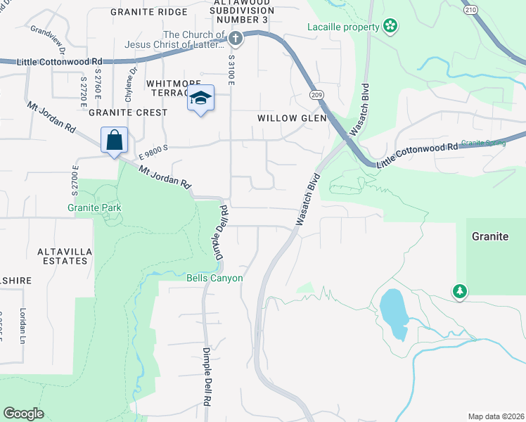 map of restaurants, bars, coffee shops, grocery stores, and more near 3172 Fur Hollow Drive in Sandy