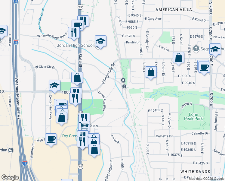 map of restaurants, bars, coffee shops, grocery stores, and more near East Midvillage Boulevard in Sandy