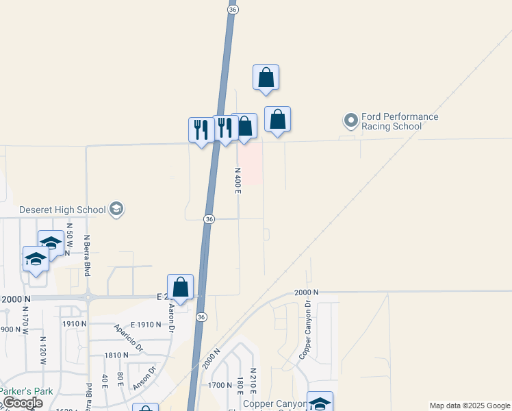 map of restaurants, bars, coffee shops, grocery stores, and more near 2233 North 470 East in Tooele