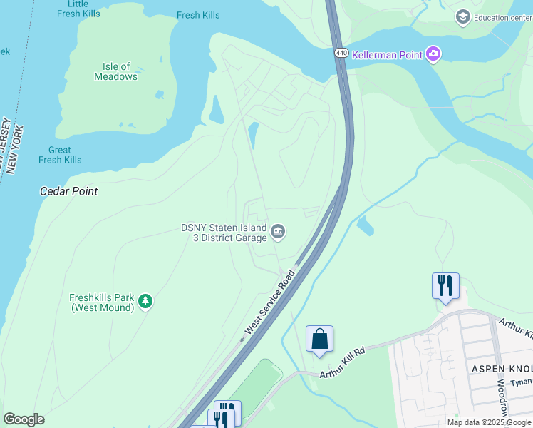 map of restaurants, bars, coffee shops, grocery stores, and more near Muldoon Avenue in Staten Island