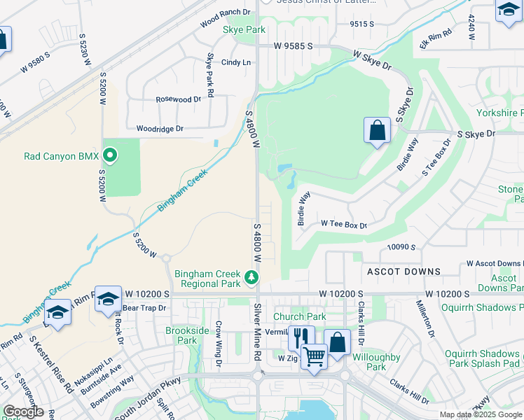 map of restaurants, bars, coffee shops, grocery stores, and more near 4794 West Hogan Alley Drive in South Jordan