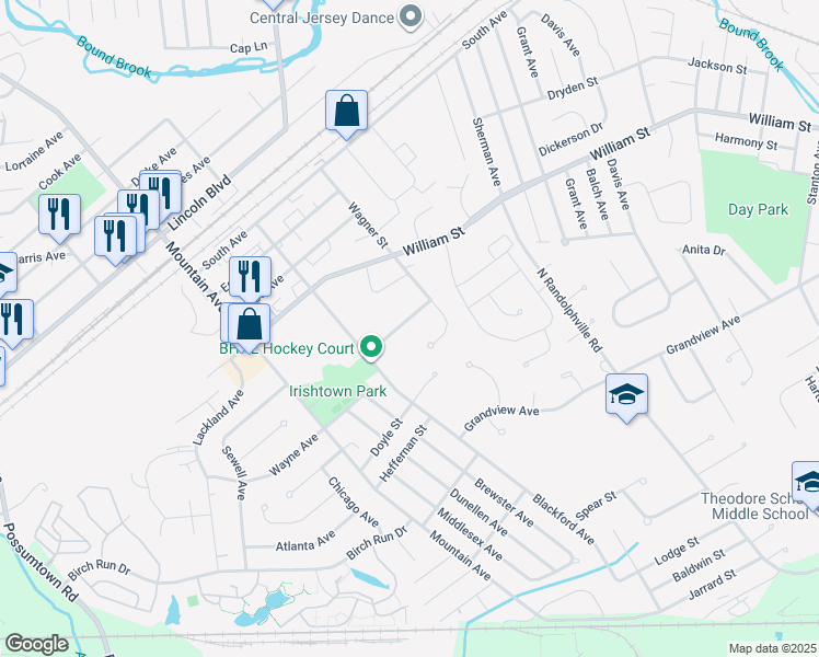 map of restaurants, bars, coffee shops, grocery stores, and more near 24 Wagner Avenue in Piscataway