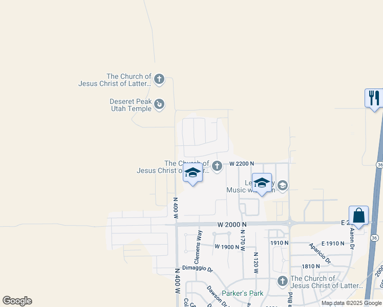 map of restaurants, bars, coffee shops, grocery stores, and more near 338 West 2240 North in Tooele