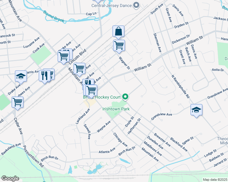 map of restaurants, bars, coffee shops, grocery stores, and more near 107 Blackford Avenue in Piscataway