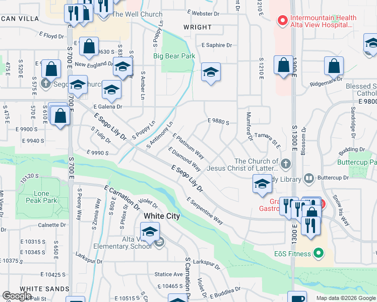 map of restaurants, bars, coffee shops, grocery stores, and more near in Sandy