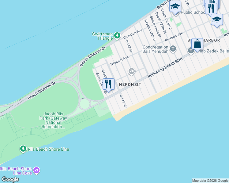 map of restaurants, bars, coffee shops, grocery stores, and more near 219 B 147 Street in Queens