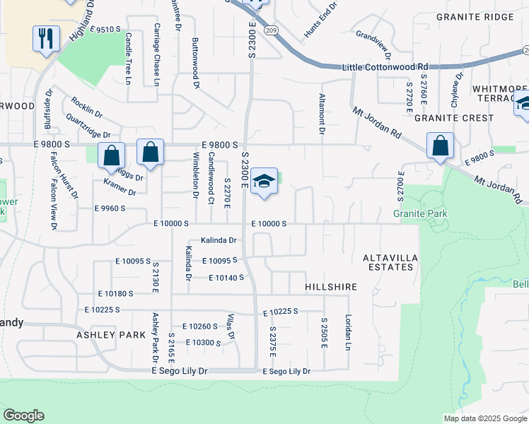 map of restaurants, bars, coffee shops, grocery stores, and more near 9955 South 2300 East in Sandy