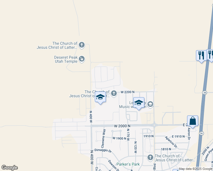 map of restaurants, bars, coffee shops, grocery stores, and more near 338 West 2240 North in Tooele