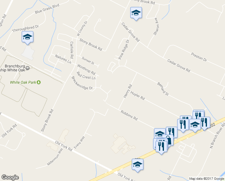 map of restaurants, bars, coffee shops, grocery stores, and more near 1501 Longley Court in Branchburg