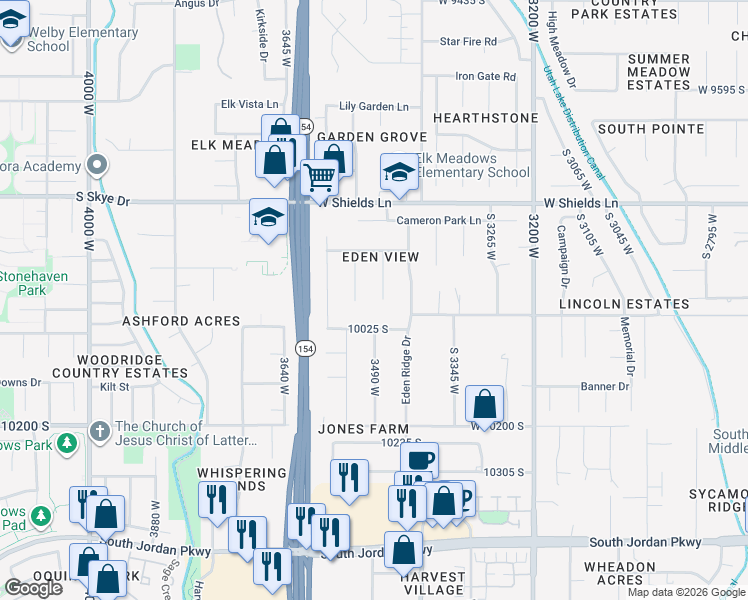 map of restaurants, bars, coffee shops, grocery stores, and more near 9972 South 3470 West in South Jordan