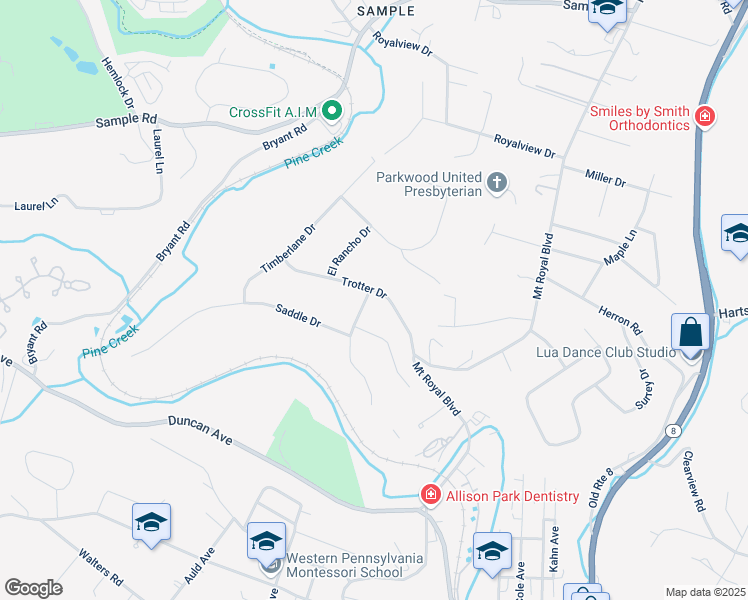 map of restaurants, bars, coffee shops, grocery stores, and more near 2454 Trotter Dr in Allison Park