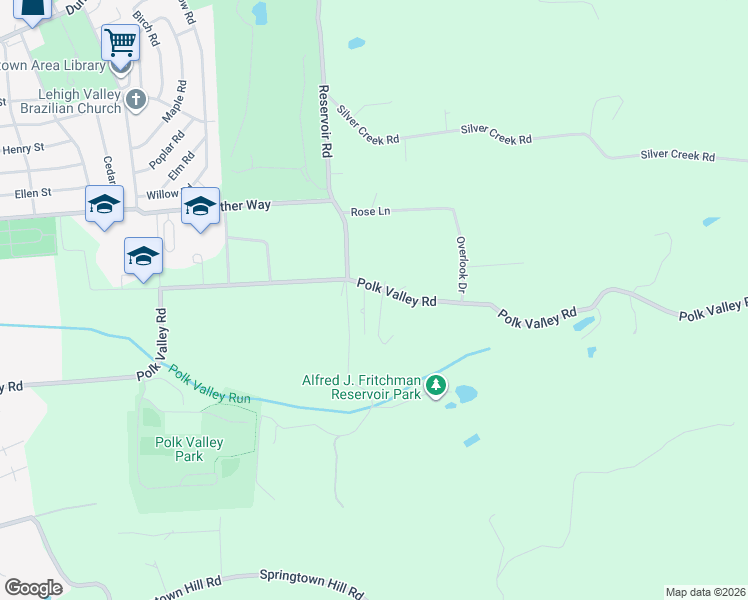 map of restaurants, bars, coffee shops, grocery stores, and more near 1842 Timber Lane in Hellertown