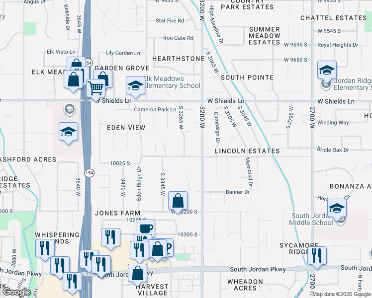 map of restaurants, bars, coffee shops, grocery stores, and more near 9948 South 3265 West in South Jordan