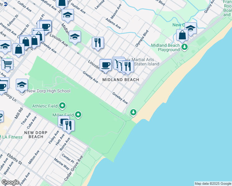 map of restaurants, bars, coffee shops, grocery stores, and more near 336 Colony Avenue in Staten Island