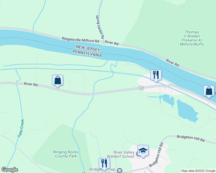 map of restaurants, bars, coffee shops, grocery stores, and more near 1885 River Road in Upper Black Eddy