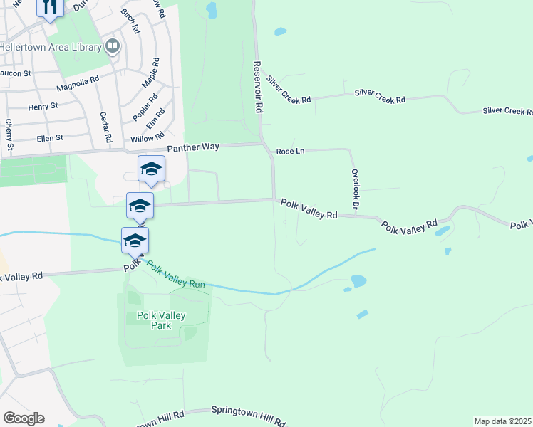 map of restaurants, bars, coffee shops, grocery stores, and more near 3470 Reservoir Road in Hellertown