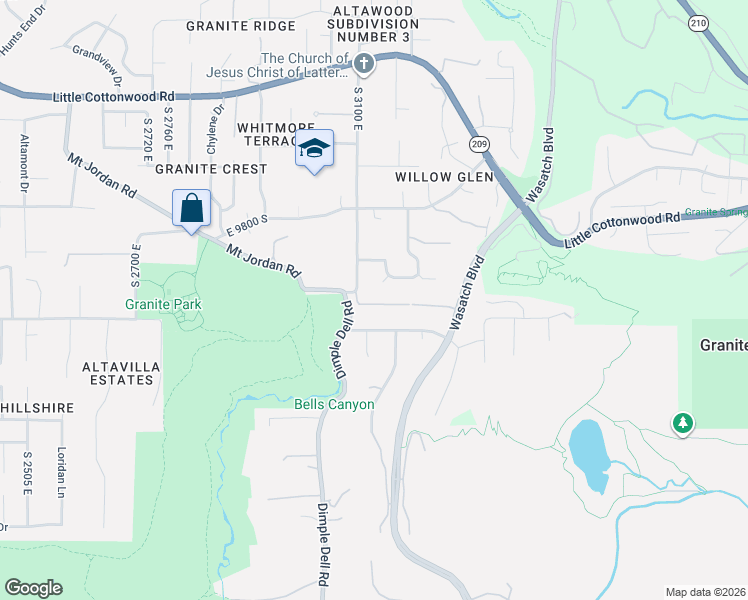 map of restaurants, bars, coffee shops, grocery stores, and more near 3149 East 10000 South in Sandy
