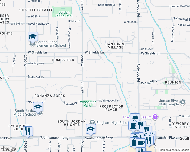 map of restaurants, bars, coffee shops, grocery stores, and more near 2098 Nicholas Farm Lane in South Jordan