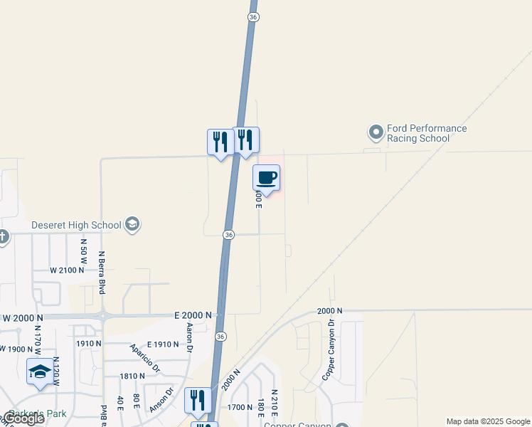 map of restaurants, bars, coffee shops, grocery stores, and more near 2252 North 400 East in Tooele