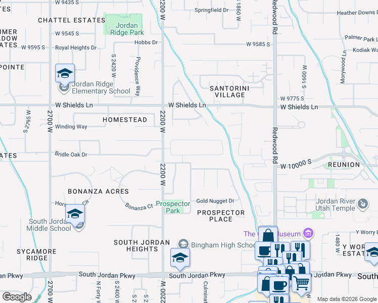 map of restaurants, bars, coffee shops, grocery stores, and more near 2098 Nicholas Farm Lane in South Jordan