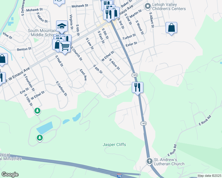 map of restaurants, bars, coffee shops, grocery stores, and more near 626 Clifford Street in Allentown