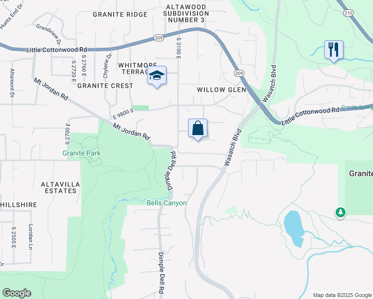 map of restaurants, bars, coffee shops, grocery stores, and more near 3149 East 10000 South in Sandy