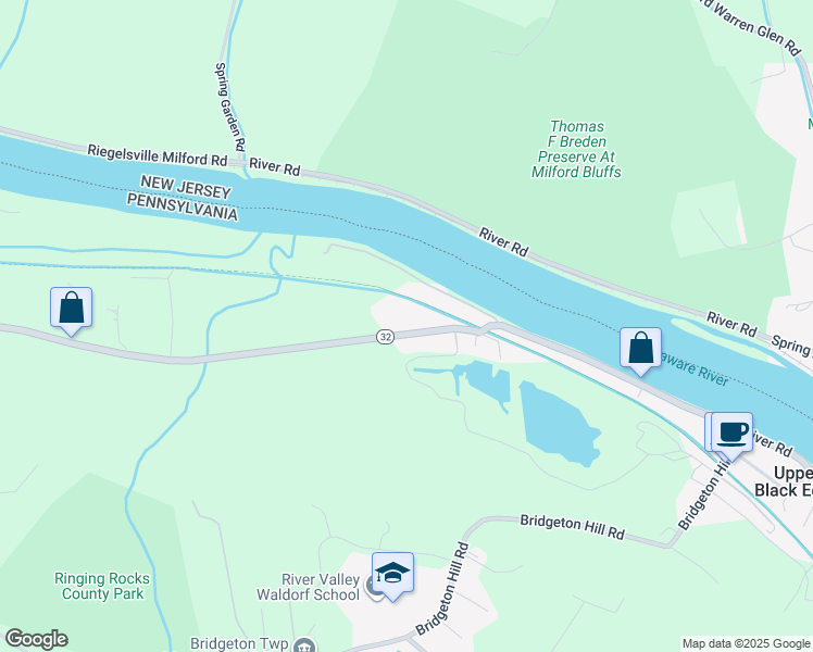 map of restaurants, bars, coffee shops, grocery stores, and more near 1833 River Road in Upper Black Eddy