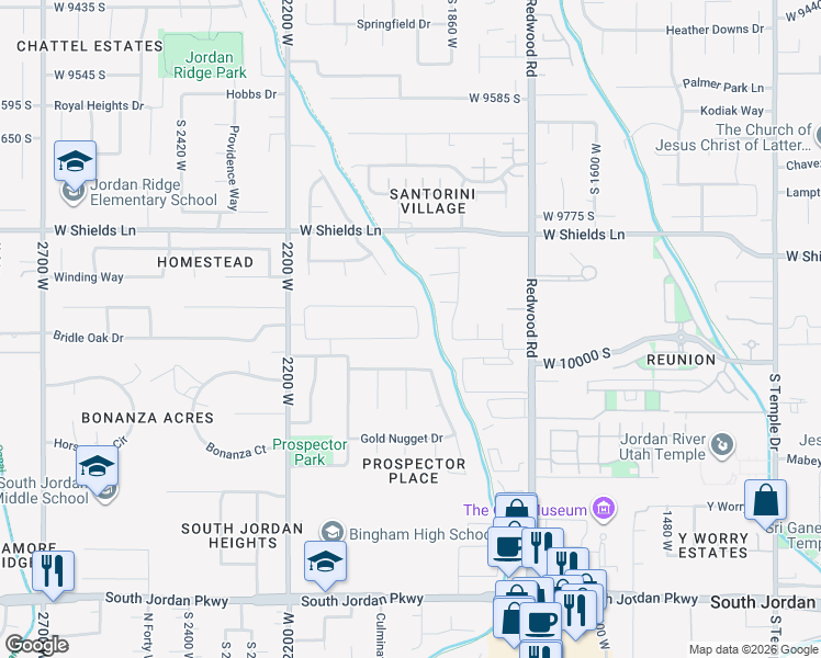 map of restaurants, bars, coffee shops, grocery stores, and more near 1962 Nicholas Farm Lane in South Jordan
